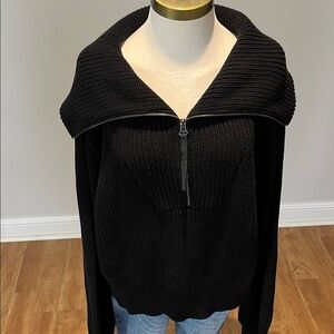 Varley Black Mentone 1/2 Zip 100% cotton Cowl Neck pullover sweater size L